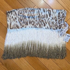 Chico’s NWT Animal Print Infinity Scarf Fringe Statement Leopard Neutral